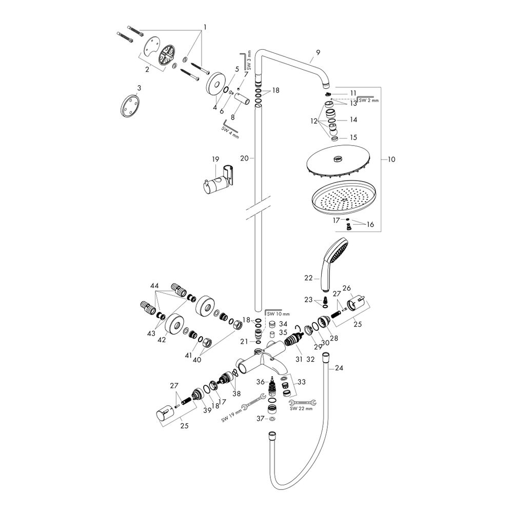 hansgrohe Croma Showerpipe 220mm 1jet 22l/min mit Wannenthermostat, Chrom... HANSGROHE-27223000 4011097690162 (Abb. 2)