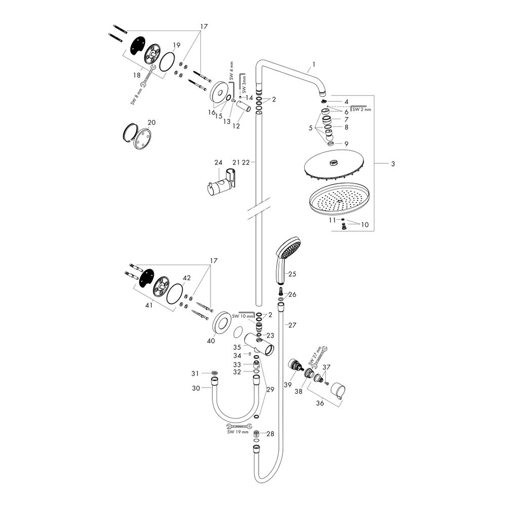 hansgrohe Croma Showerpipe 220mm 1jet 18,5l/min Reno, Chrom... HANSGROHE-27224000 4011097690179 (Abb. 3)