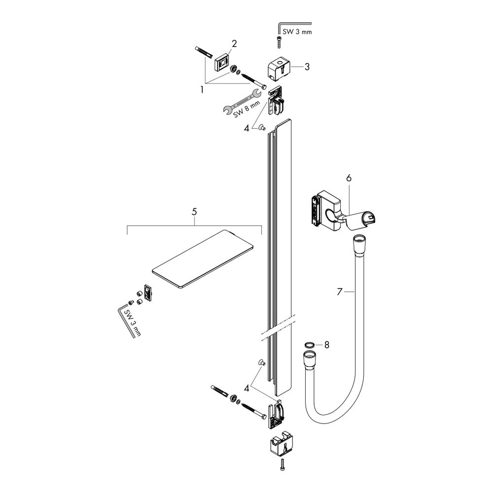 hansgrohe Unica Brausestange E 1500mm mit Isiflex Brauseschlauch 1,60m und Ablagen,... HANSGROHE-27645000 4011097857008 (Abb. 3)