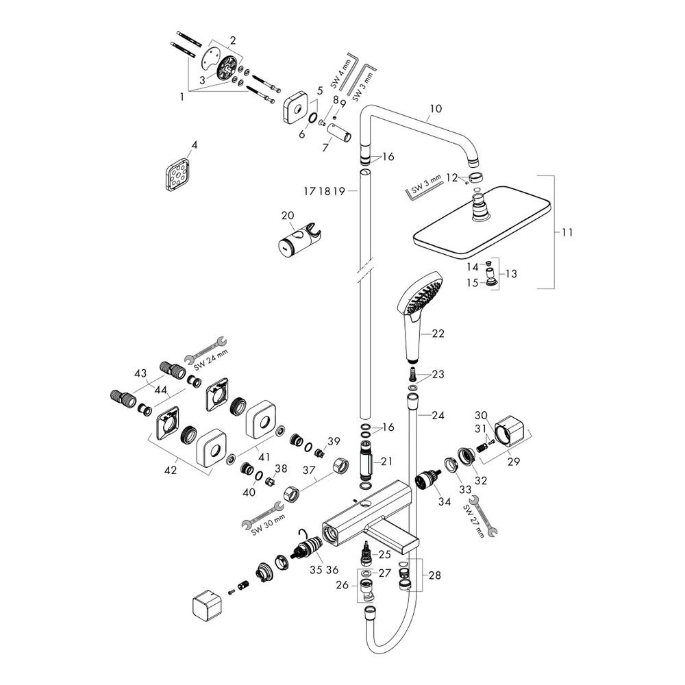 hansgrohe Croma E Showerpipe 280mm 1jet 20,3l/min mit Wannenthermostat, Chrom... HANSGROHE-27687000 4059625196038 (Abb. 2)