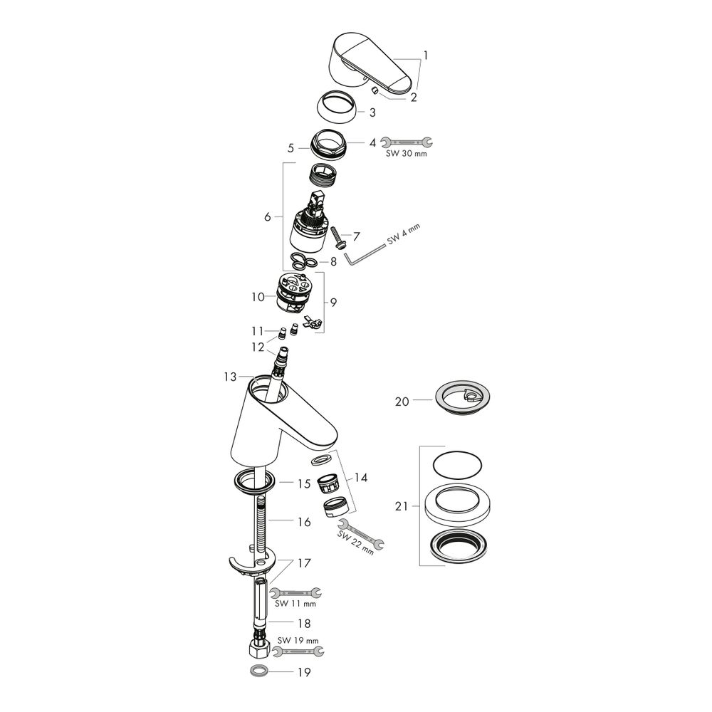 hansgrohe Focus Standventil 70mm, mit Hebelgriff für Kaltwasser oder vorgemischtes ... HANSGROHE-31130000 4011097679396 (Abb. 2)