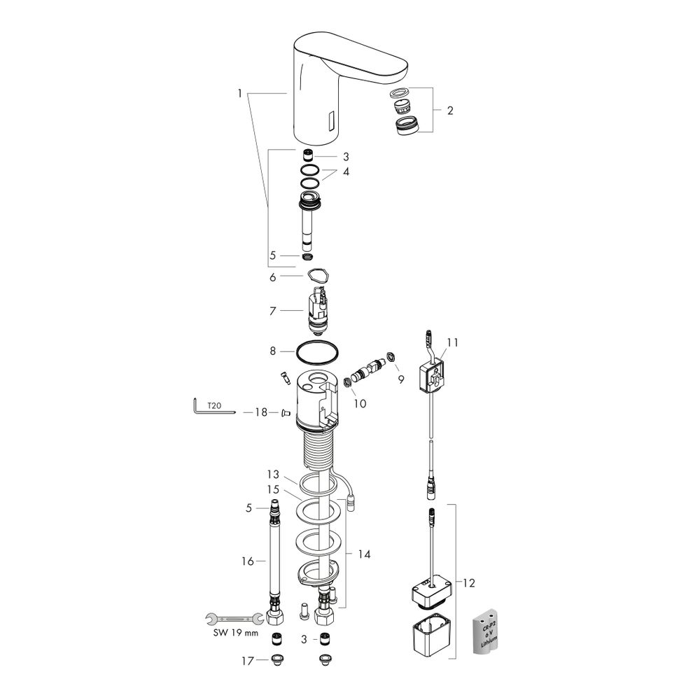 hansgrohe Focus Elektronik-Waschtischmischer 130mm 5l/min ohne Mischhebel mit Tempe... HANSGROHE-31172000 4011097679129 (Abb. 2)