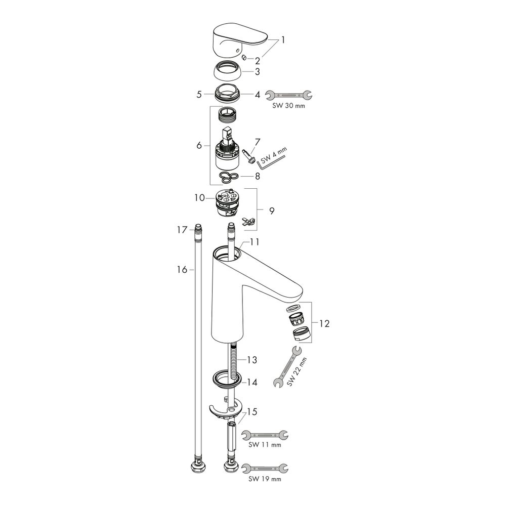 hansgrohe Focus Einhebel-Waschtischmischer 100mm, LowFlow 3,5l/min ohne Garnitur, C... HANSGROHE-31513000 4011097719313 (Abb. 2)