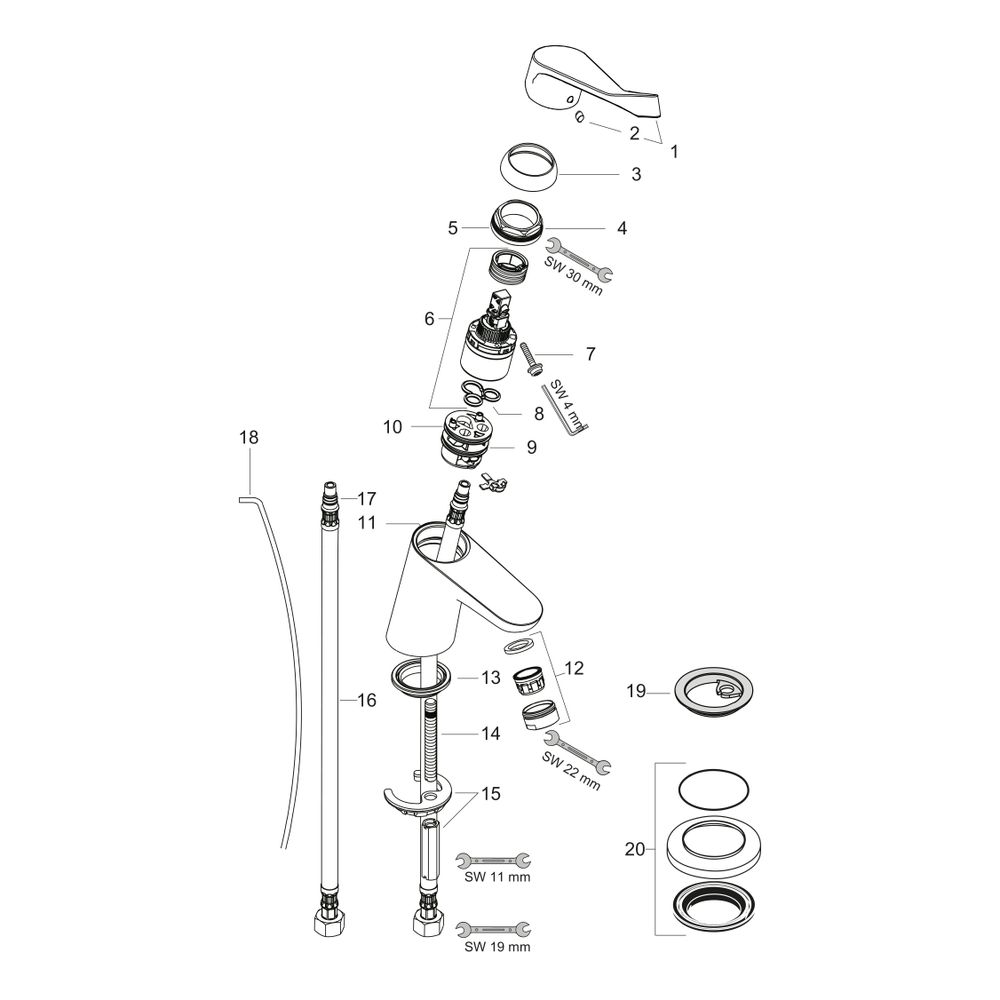 hansgrohe Focus Einhebel-Waschtischmischer 70mm 5l/min Zugstangen-Garnitur mit extr... HANSGROHE-31910000 4011097725819 (Abb. 3)