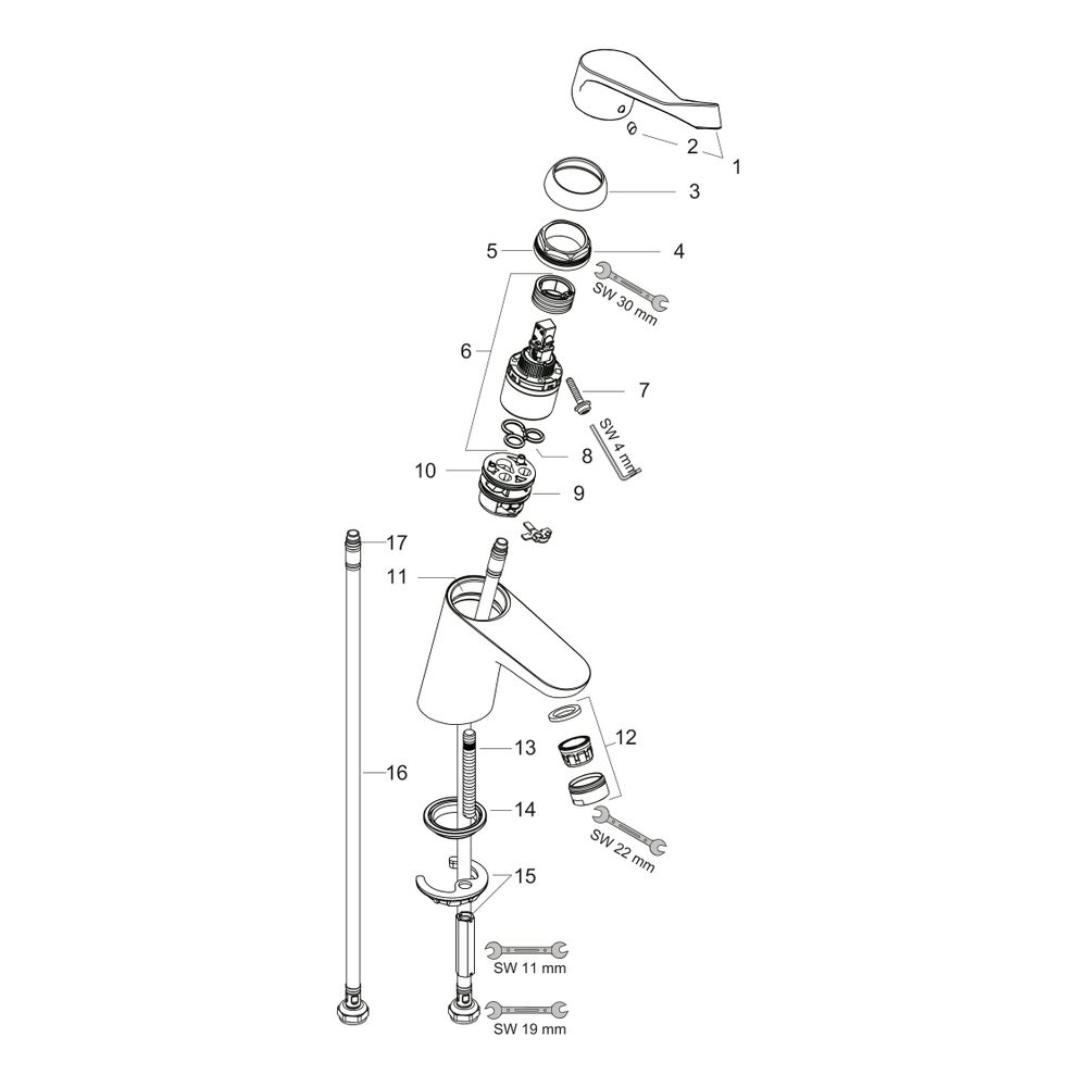 hansgrohe Focus Einhebel-Waschtischmischer 70mm 5l/min ohne Garnitur mit extra lang... HANSGROHE-31914000 4011097757421 (Abb. 2)