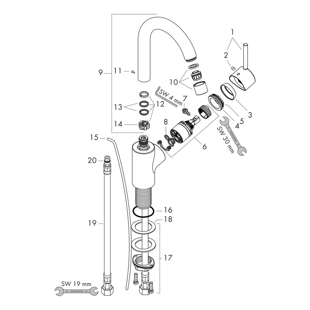 hansgrohe Talis S Einhebel-Waschtischmischer 200mm 5l/min mit Schwenkauslauf, Zugst... HANSGROHE-32070000 4011097473574 (Abb. 3)