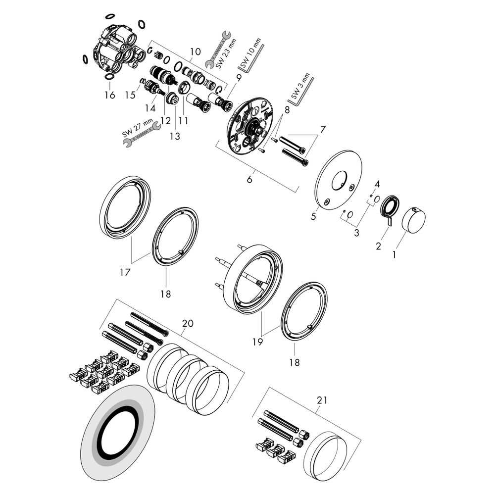 Hansgrohe Ecostat Comfort S Thermostat Unterputz, 25,7l/min, für 2 Verbraucher, int... HANSGROHE-33718700 4059625624906 (Abb. 5)
