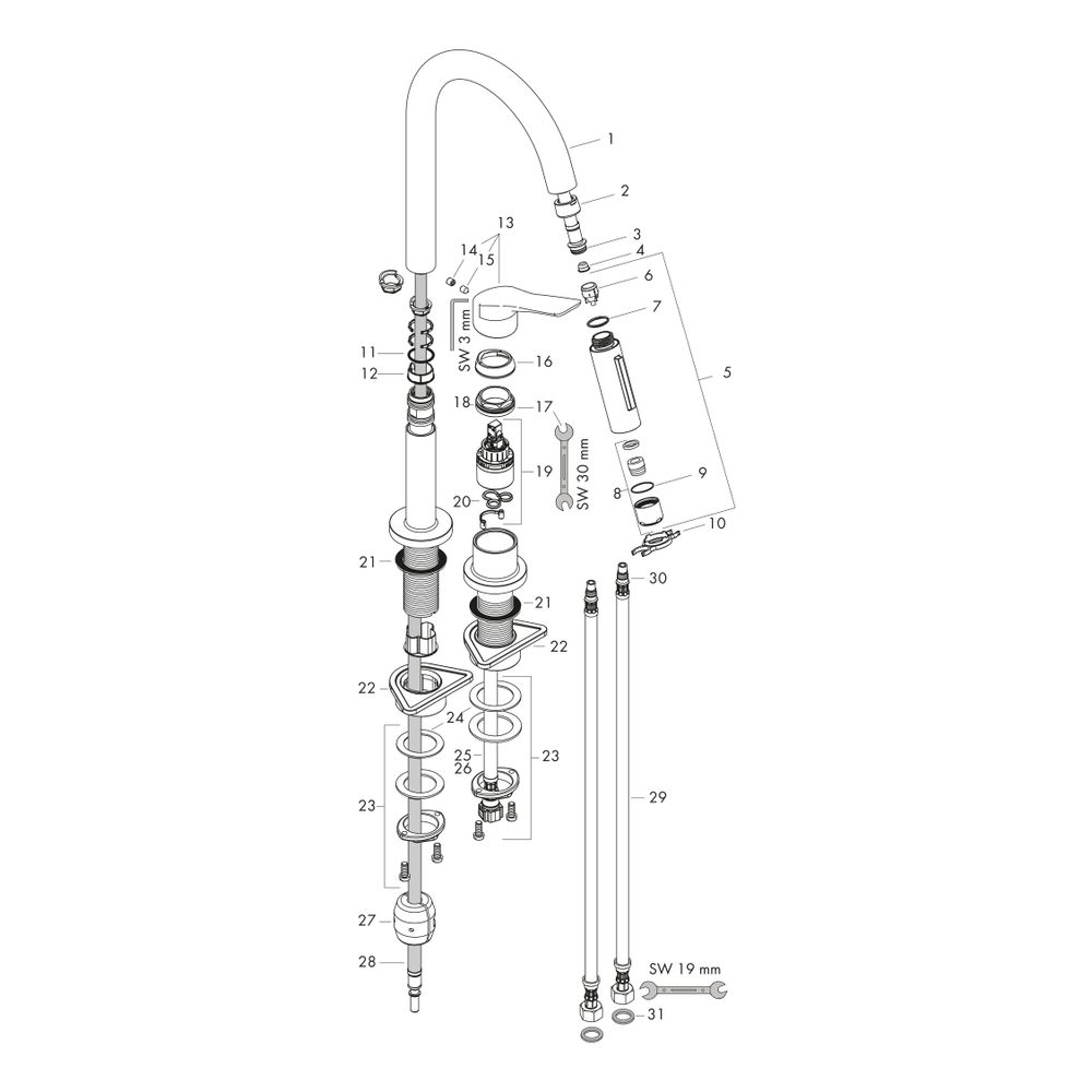 Hansgrohe AXOR Citterio M 2-Loch Einhebel-Küchenmischer ComfortZone 220, 9l/min, Au... HANSGROHE-34822000 4011097688664 (Abb. 3)