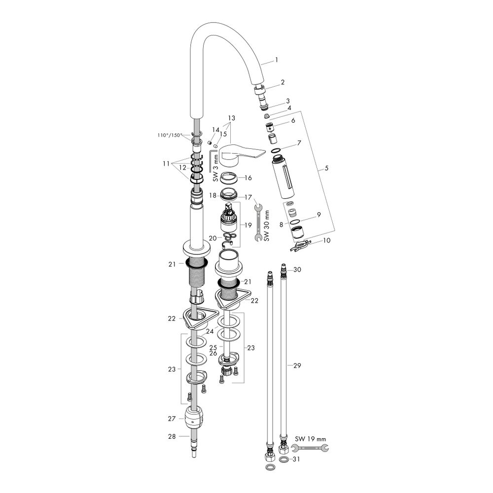 Hansgrohe AXOR Citterio M 2-Loch Einhebel-Küchenmischer ComfortZone 220, 9l/min, Au... HANSGROHE-34822800 4011097688671 (Abb. 3)