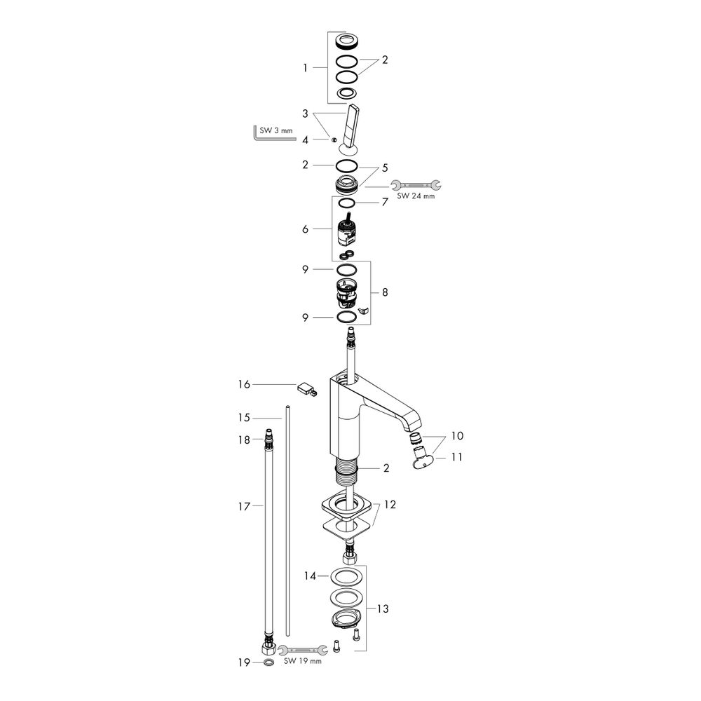 Hansgrohe AXOR Citterio E Einhebel-Waschtischmischer 130mm, Pin-Griff, Zugstangen-A... HANSGROHE-36100950 4011097817163 (Abb. 5)