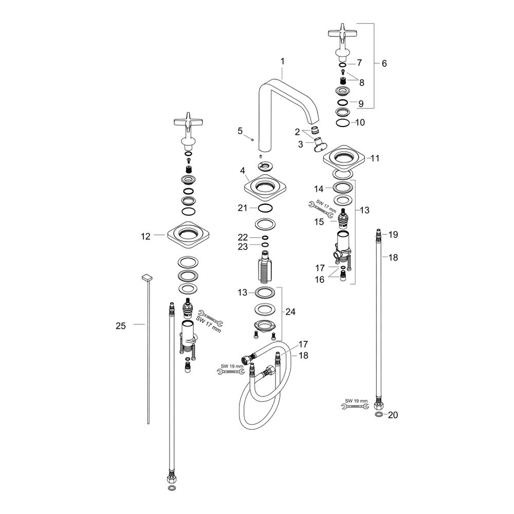 Hansgrohe AXOR Citterio E 3-Loch Waschtischarmatur ComfortZone 170, Rosetten, Zugst... HANSGROHE-36108000 4011097751498 (Abb. 2)