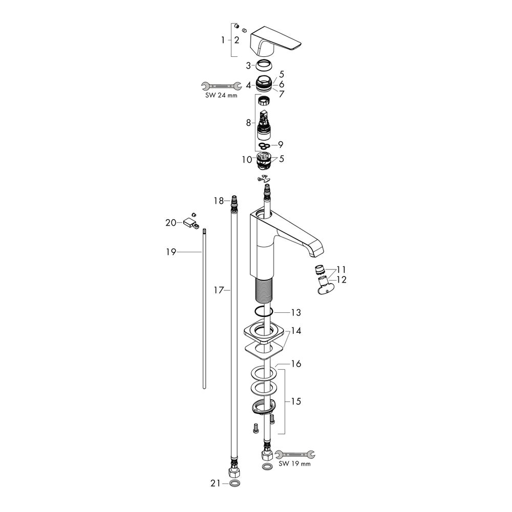 Hansgrohe AXOR Citterio E Einhebel-Waschtischmischer 130mm, Hebelgriff, Zugstangen-... HANSGROHE-36110000 4011097755946 (Abb. 2)