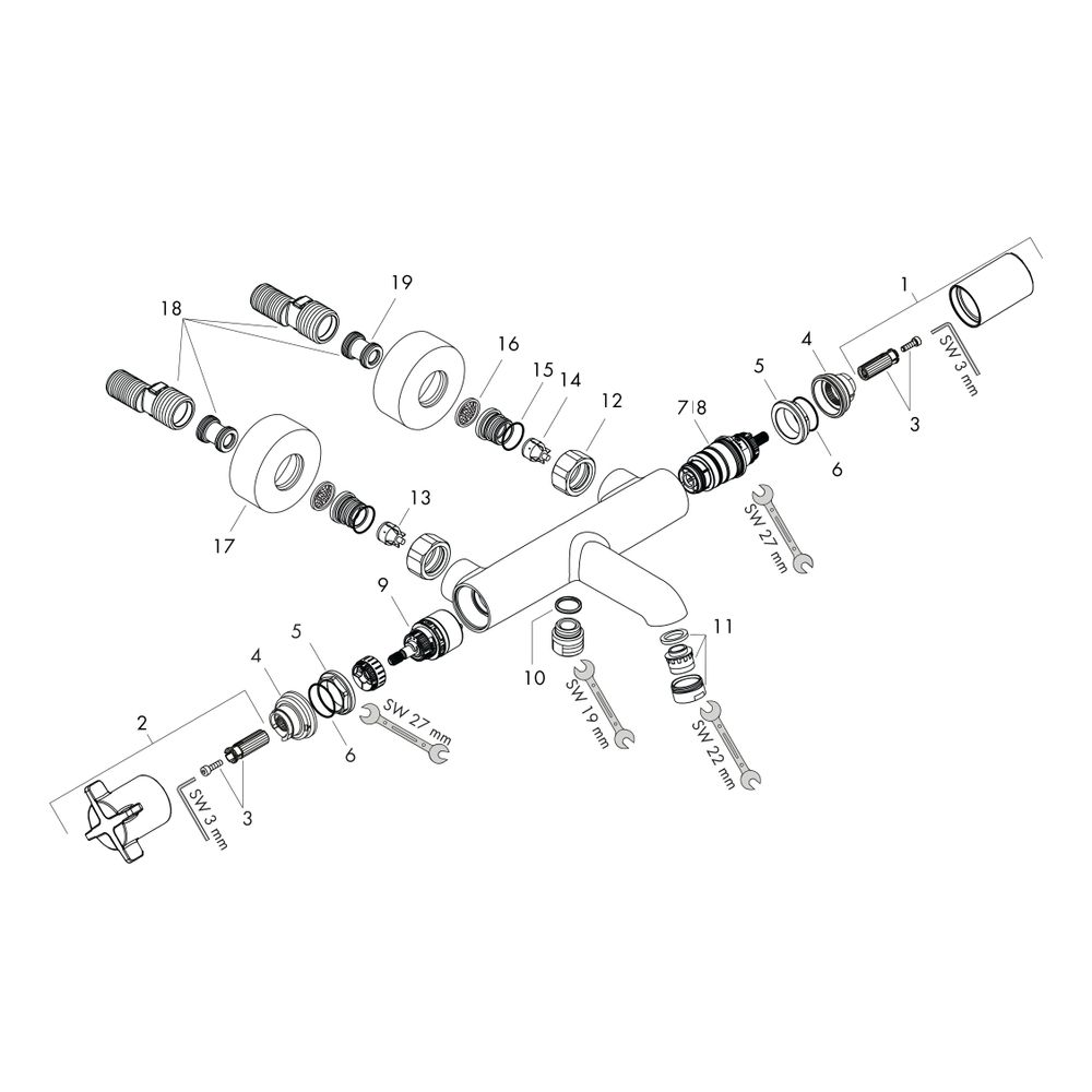 Hansgrohe AXOR Citterio E Wannenthermostat Aufputz, 2 Verbraucher, Chrom... HANSGROHE-36140000 4011097751443 (Abb. 2)