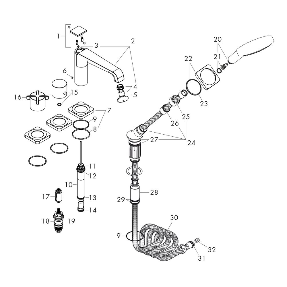 Hansgrohe AXOR Citterio E 4-Loch Wannenrandarmatur, Thermostat, 2 Verbraucher, Matt... HANSGROHE-36411670 4059625435298 (Abb. 2)