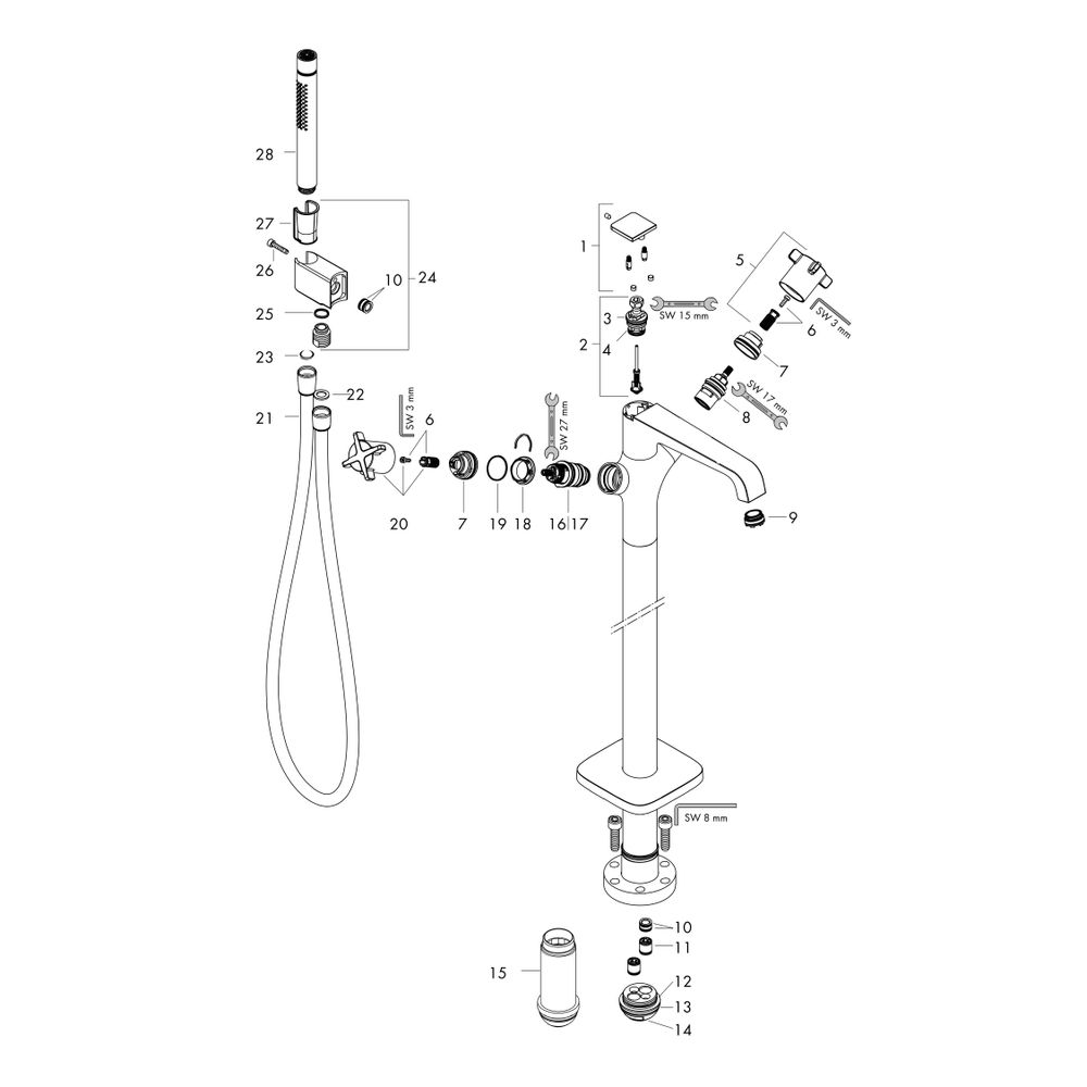 Hansgrohe AXOR Citterio E Wannenthermostat bodenstehend, 2 Verbraucher, Brushed Bra... HANSGROHE-36416950 4011097814087 (Abb. 2)