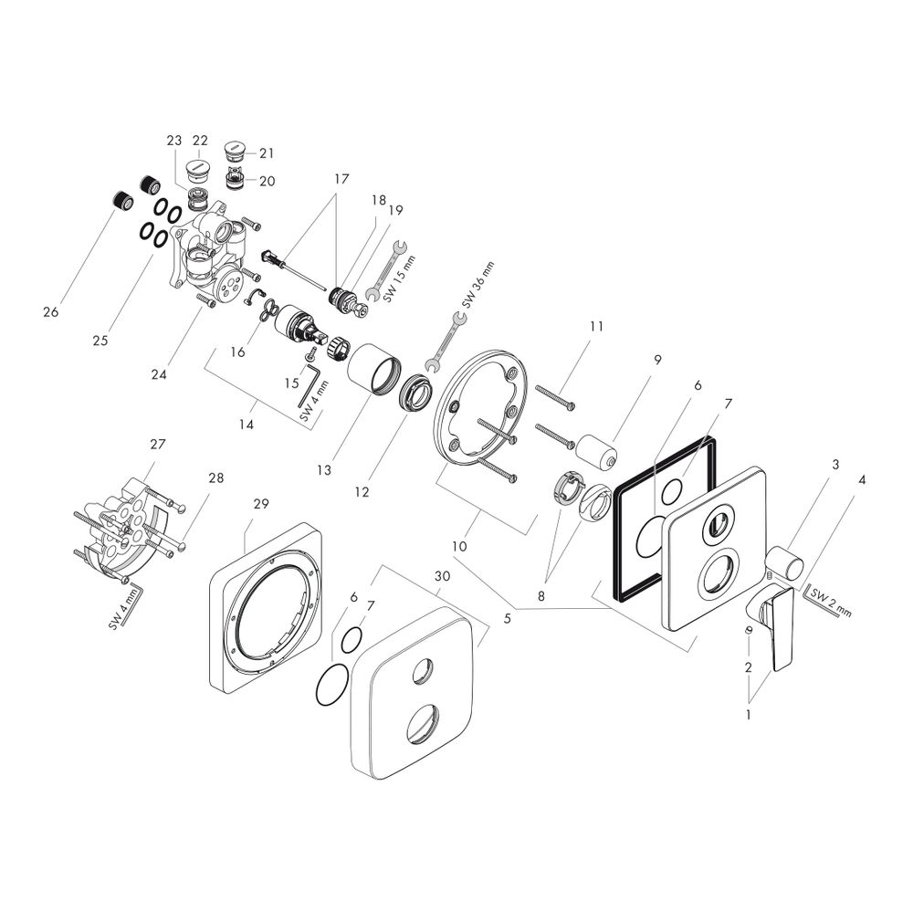 Hansgrohe AXOR Citterio E Einhebel-Wannenmischer Unterputz, integrierter Sicherungs... HANSGROHE-36457000 4011097815794 (Abb. 2)
