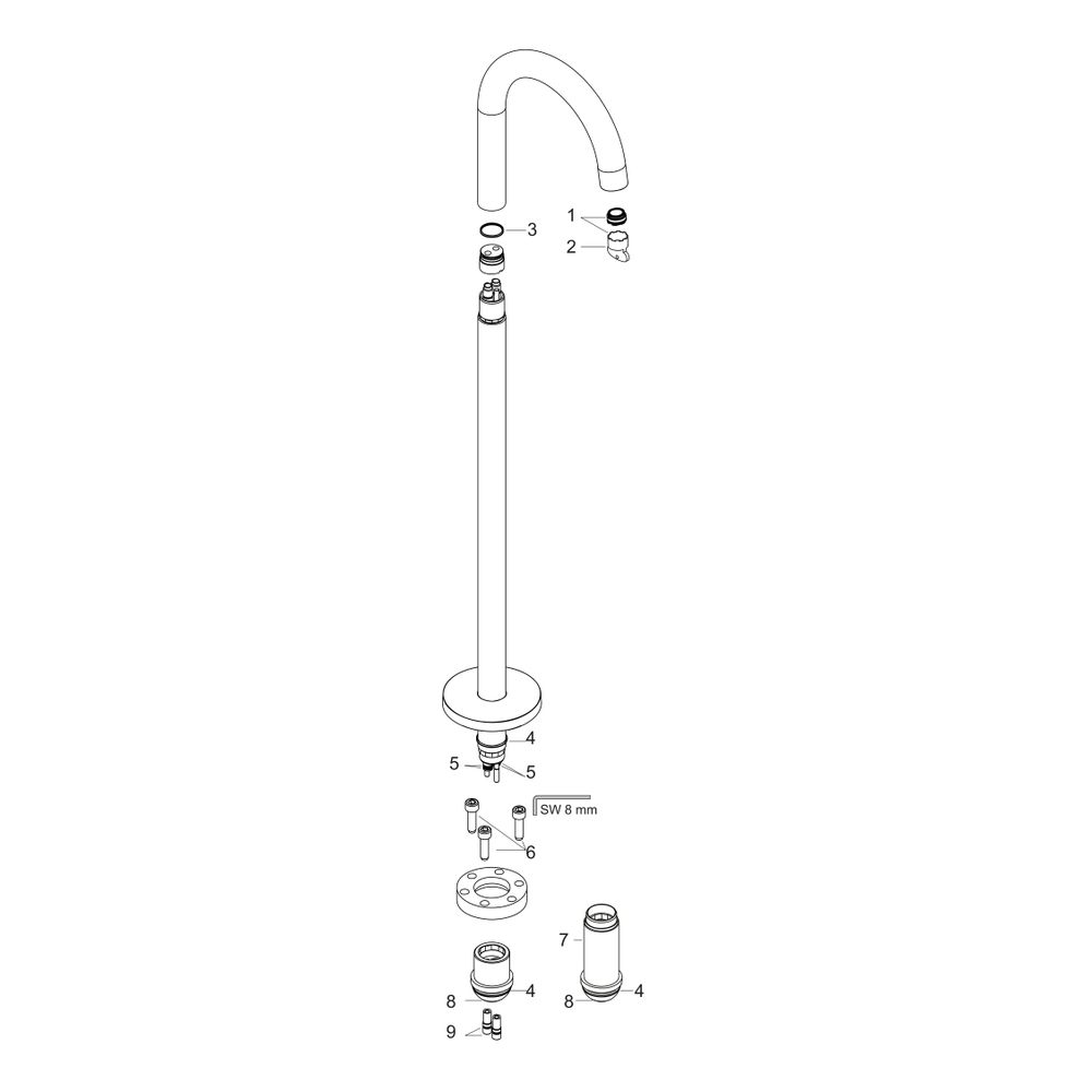 Hansgrohe AXOR Uno Wanneneinlauf, 18l/min, gebogen bodenstehend, Brushed Nickel... HANSGROHE-38412820 4011097989518 (Abb. 3)