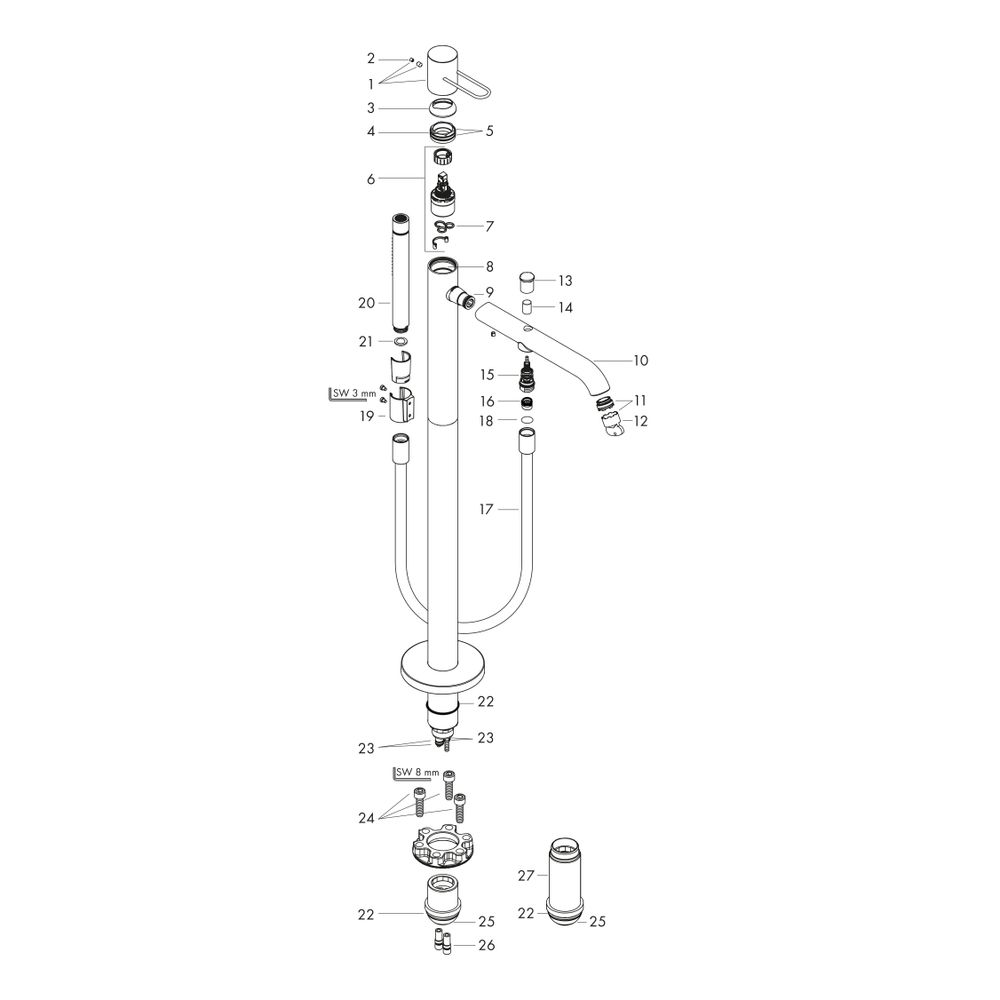 Hansgrohe AXOR Uno Einhebel-Wannenmischer bodenstehend, 18l/min, Bügelgriff, Chrom... HANSGROHE-38442000 4011097849249 (Abb. 3)
