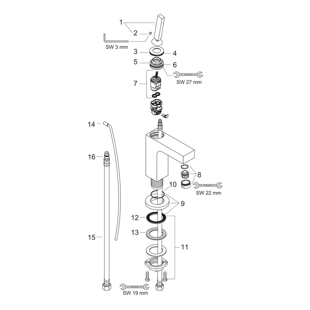 Hansgrohe AXOR Citterio Einhebel-Waschtischmischer 80mm, 5l/min, Pin-Griff für HWB,... HANSGROHE-39015000 4011097391281 (Abb. 2)