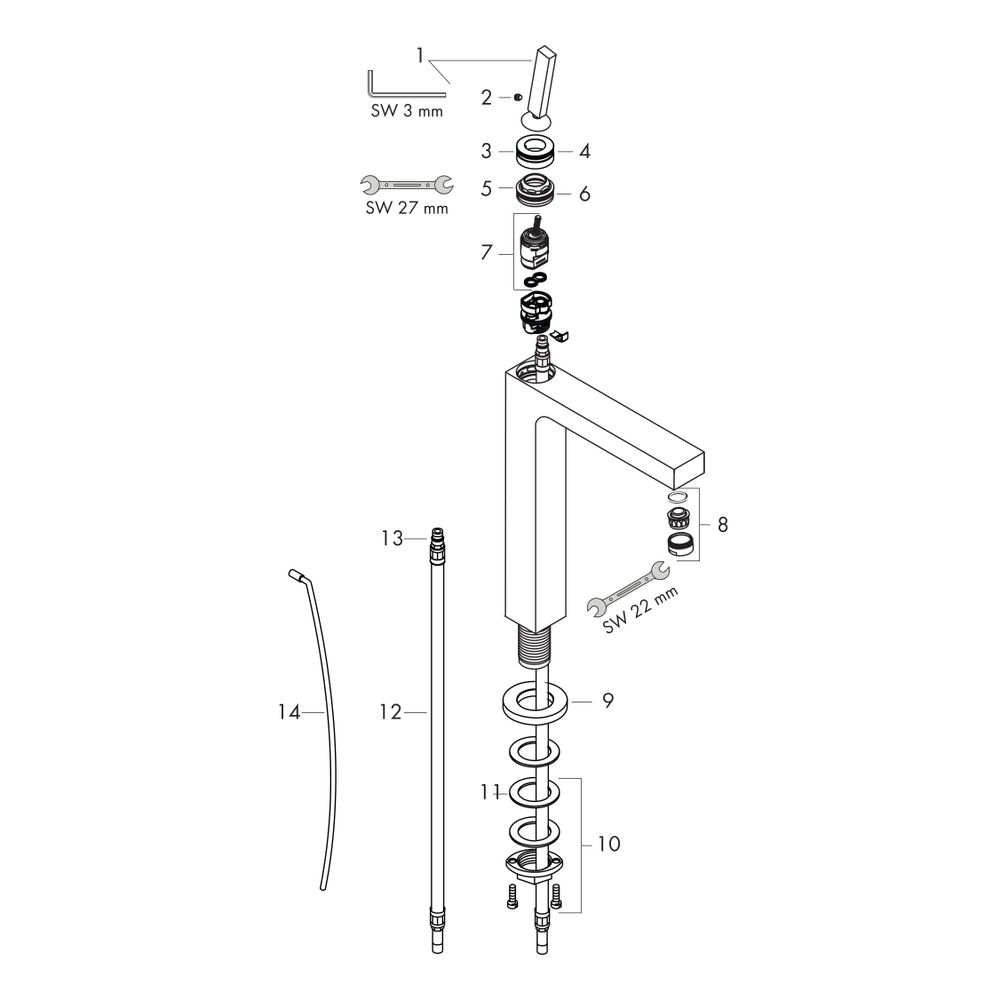 Hansgrohe AXOR Citterio Einhebel-Waschtischmischer 280mm, 5l/min, Pin-Griff für AWT... HANSGROHE-39020000 4011097480640 (Abb. 2)