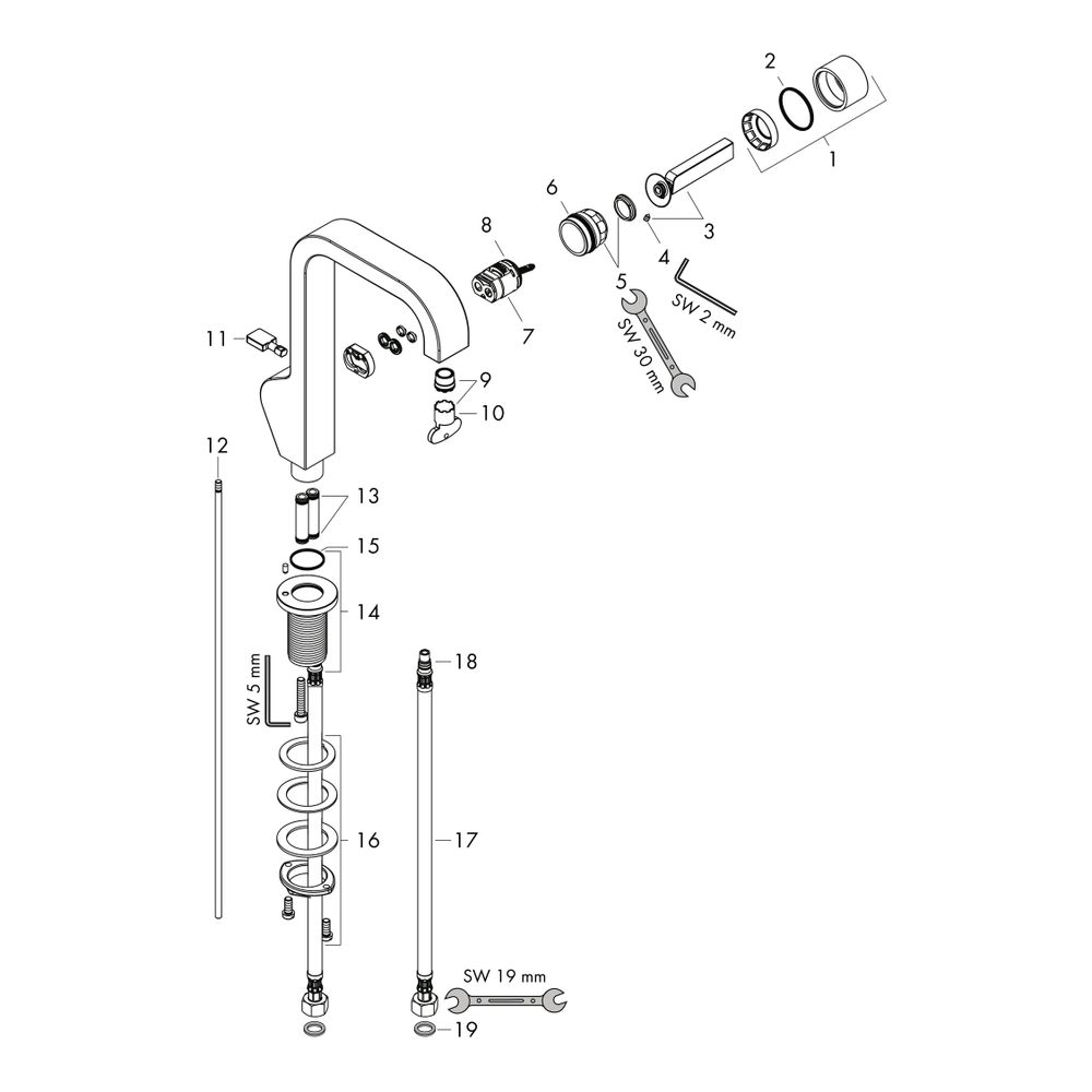 Hansgrohe AXOR Citterio Einhebel-Waschtischmischer 190mm, 5l/min, Pin-Griff, Zugsta... HANSGROHE-39034000 4011097648941 (Abb. 2)