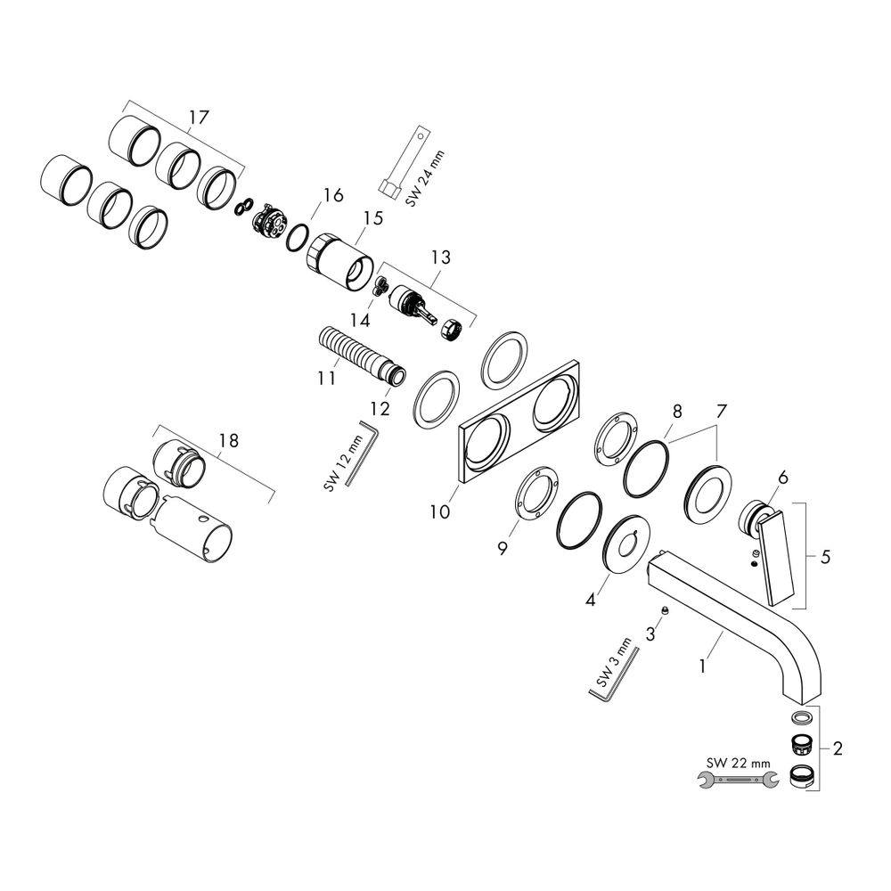Hansgrohe AXOR Citterio Einhebel-Waschtischmischer UP, 5l/min, für Wandmontage, Heb... HANSGROHE-39119000 4059625329221 (Abb. 2)