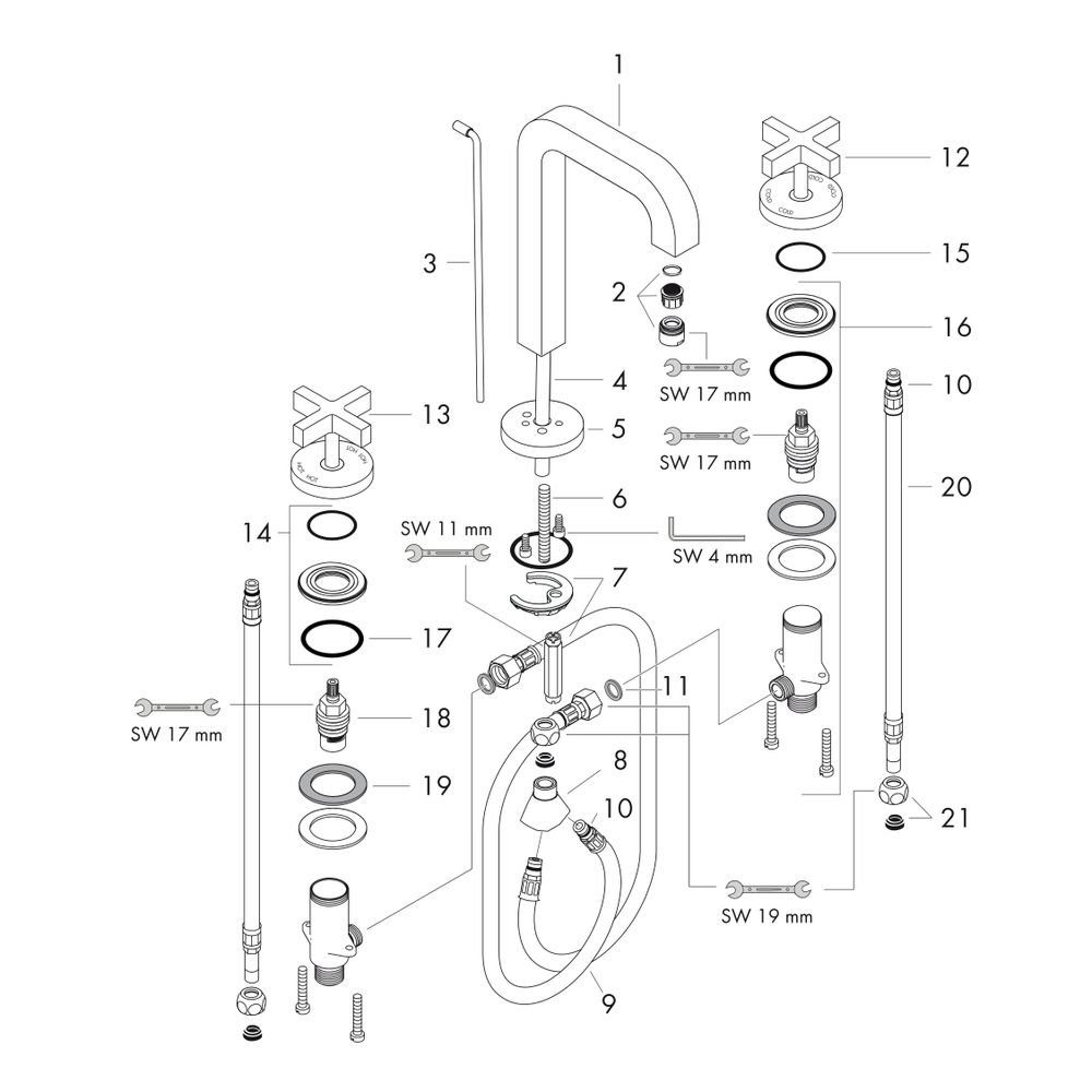 Hansgrohe AXOR Citterio 3-Loch Waschtischarmatur 170, Auslauf 140mm, Kreuzgriffen, ... HANSGROHE-39133000 4011097400563 (Abb. 2)