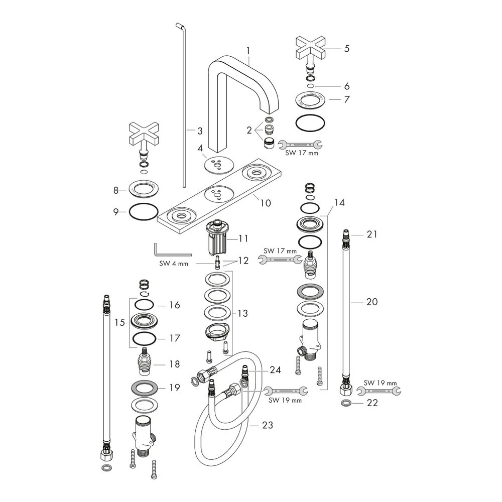 Hansgrohe AXOR Citterio 3-Loch Waschtischarmatur 170, Auslauf 140mm, Kreuzgriffen, ... HANSGROHE-39134000 4011097400587 (Abb. 2)