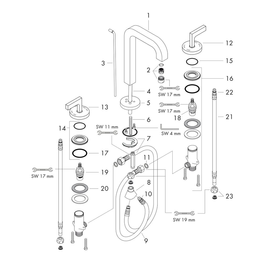 Hansgrohe AXOR Citterio 3-Loch Waschtischarmatur 170, Auslauf 140mm, Hebelgriff, Ro... HANSGROHE-39135000 4011097400600 (Abb. 2)