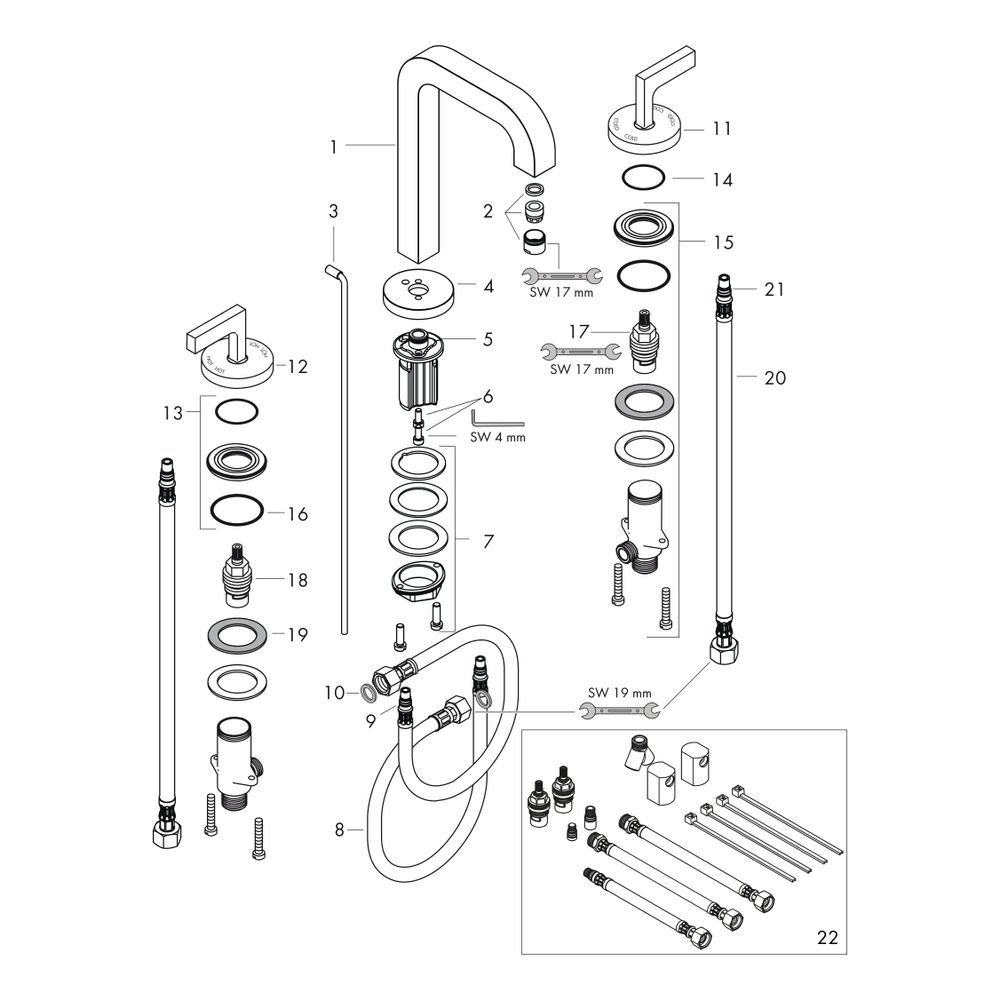 Hansgrohe AXOR Citterio 3-Loch Waschtischarmatur 170, Auslauf 140mm, Hebelgriff, Ro... HANSGROHE-39135250 4011097916088 (Abb. 2)