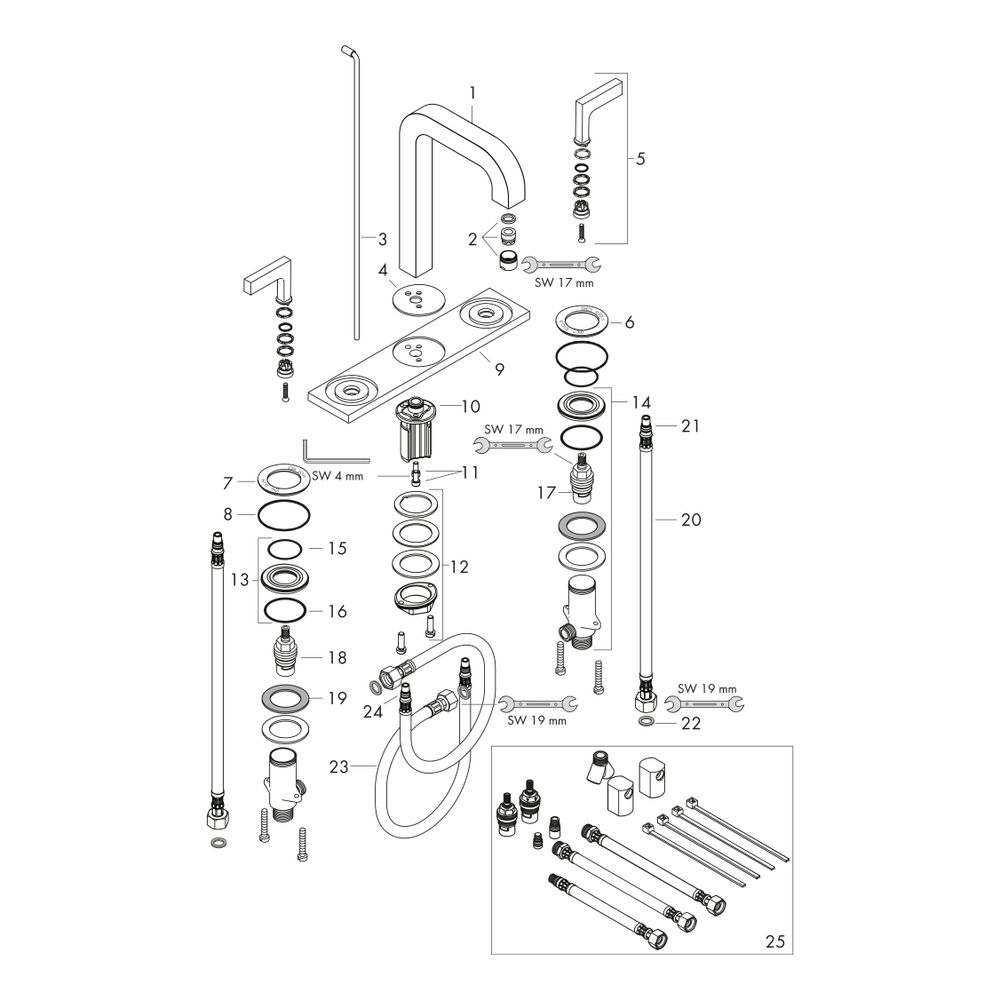 Hansgrohe AXOR Citterio 3-Loch Waschtischarmatur 170, Auslauf 140mm, Hebelgriff, Pl... HANSGROHE-39136000 4011097400624 (Abb. 2)