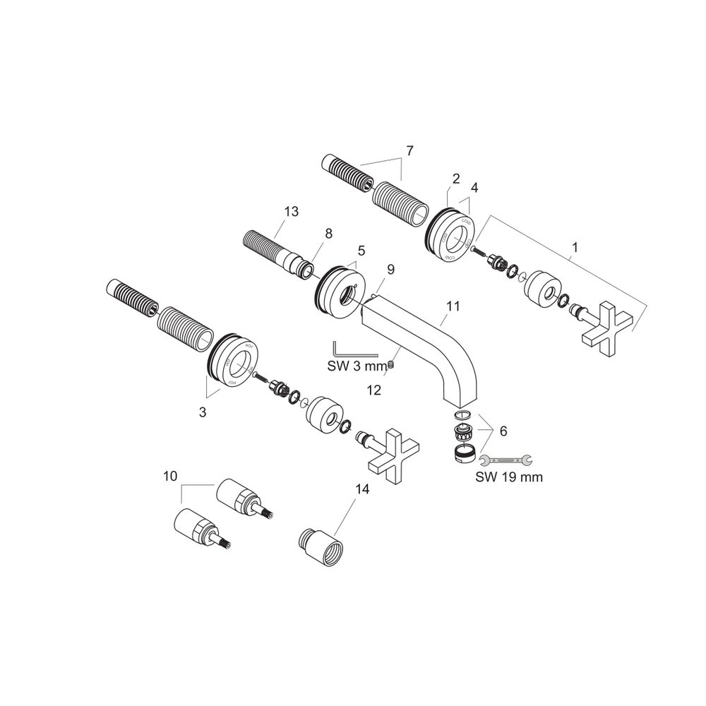 Hansgrohe AXOR Citterio 3-Loch Waschtischarmatur UP für Wandm, Auslauf 222mm, Kreuz... HANSGROHE-39143000 4011097400686 (Abb. 2)