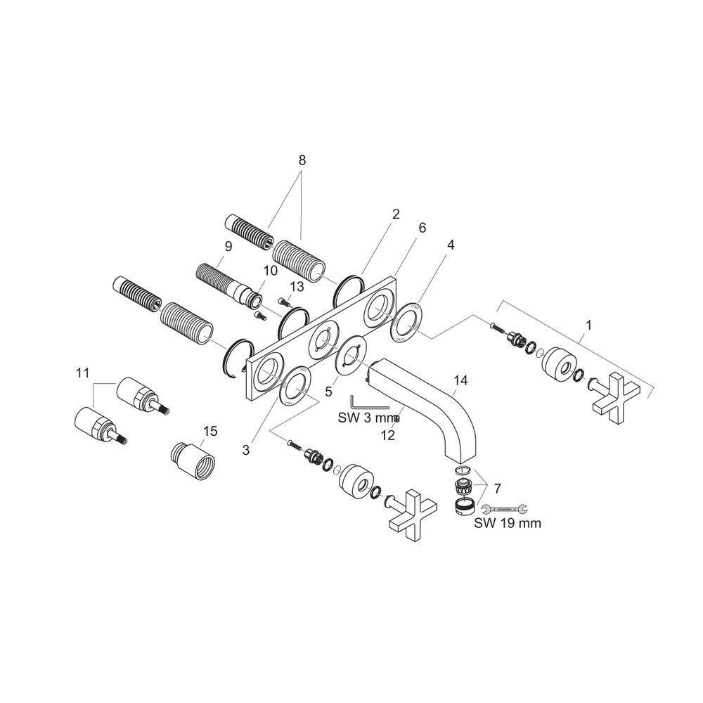 Hansgrohe AXOR Citterio 3-Loch Waschtischarmatur UP für Wandm, Auslauf 226mm, Kreuz... HANSGROHE-39144000 4011097400709 (Abb. 2)