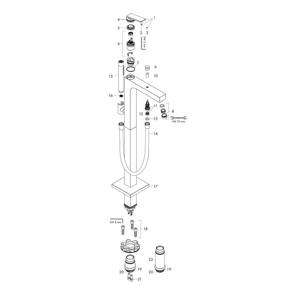 Hansgrohe AXOR Citterio Einhebel-Wannenmischer, 20l/min, bodenstehend, Hebelgriff, ... HANSGROHE-39440000 4059625329146 (Abb. 2)