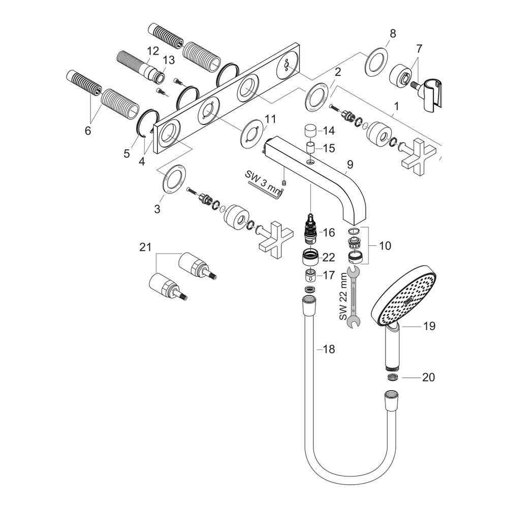 Hansgrohe AXOR Wannenarmatur Citterio 3-Loch Unterputz Wandmontage, Handbrause, Kre... HANSGROHE-39441000 4011097488769 (Abb. 2)