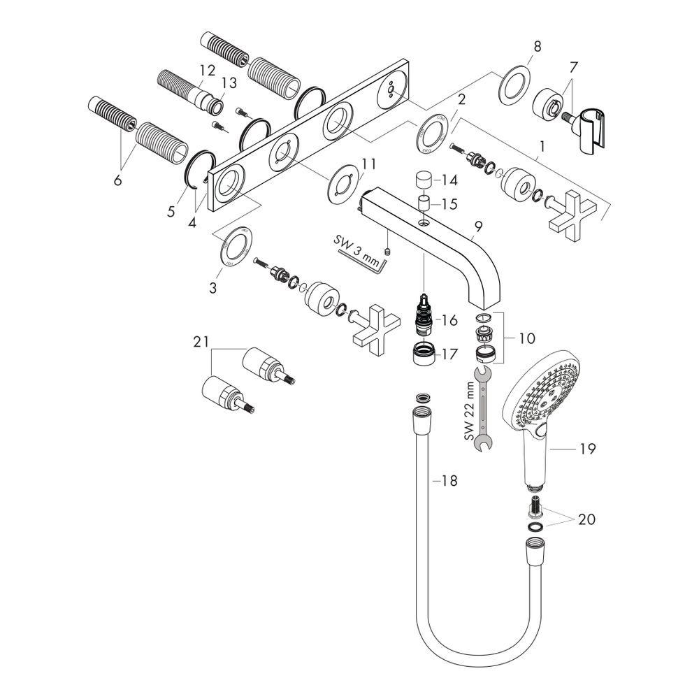 Hansgrohe AXOR Wannenarmatur Citterio 3-Loch Unterputz Wandmontage, Handbrause, Kre... HANSGROHE-39441990 4011097918402 (Abb. 2)