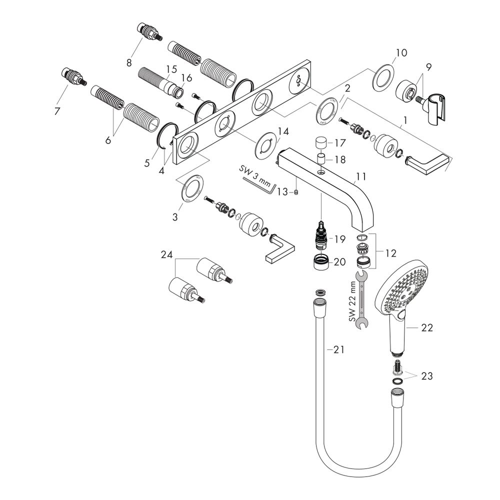 Hansgrohe AXOR Wannenarmatur Citterio 3-Loch Unterputz Wandmontage, Handbrause, Heb... HANSGROHE-39442140 4011097918457 (Abb. 2)