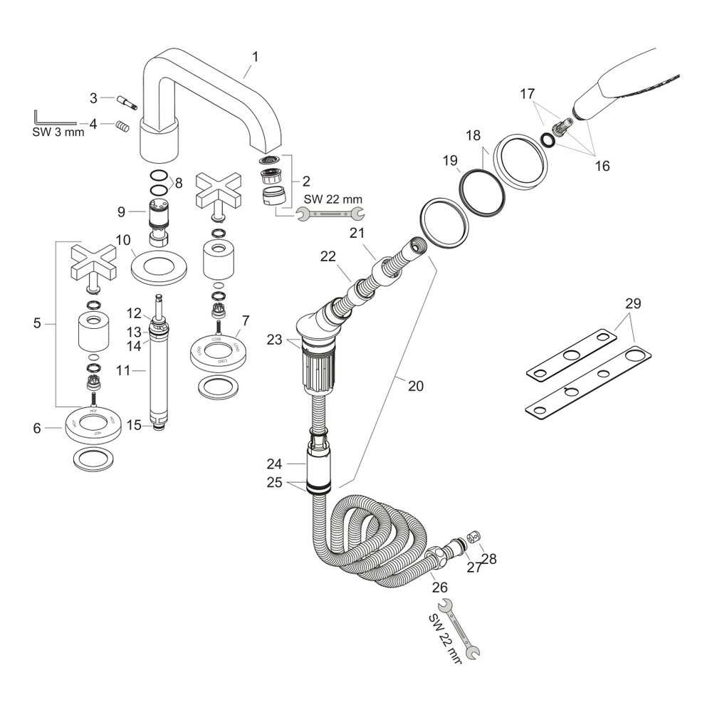 Hansgrohe AXOR Citterio 4-Loch Wannenarmatur, Wannenrandarmatur, Kreuzgriffen, Rose... HANSGROHE-39445000 4011097400785 (Abb. 2)