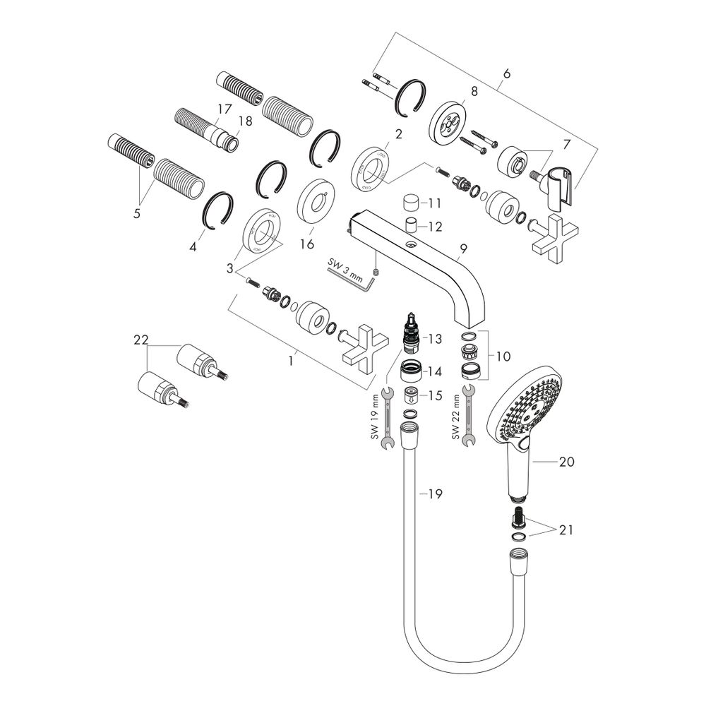 Hansgrohe AXOR Wannenarmatur Citterio 3-Loch Unterputz Wandmontage, Handbrause, Kre... HANSGROHE-39447000 4011097488806 (Abb. 3)
