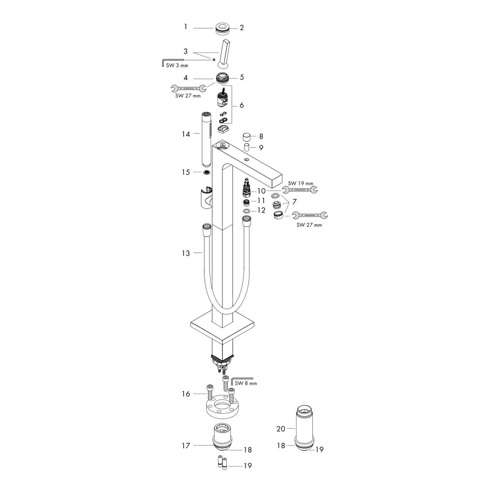 Hansgrohe AXOR Citterio Einhebel-Wannenmischer, 22l/min, bodenstehend, Pin-Griff, C... HANSGROHE-39451000 4011097545691 (Abb. 2)