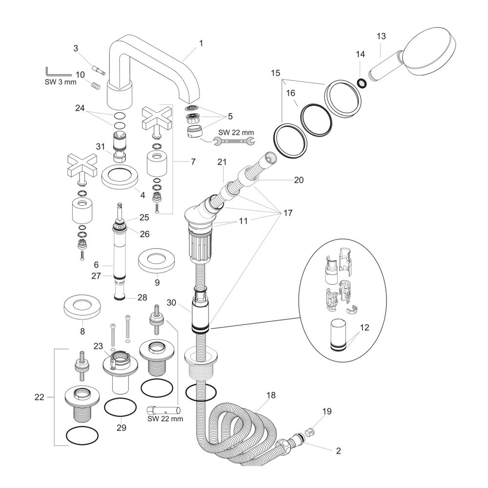 Hansgrohe AXOR Citterio 4-Loch Wannenarmatur, Fliesenrandarmatur, Kreuzgriffen, Ros... HANSGROHE-39453000 4011097399638 (Abb. 2)