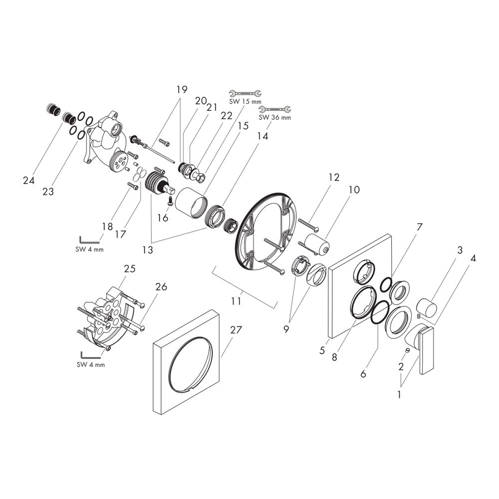 Hansgrohe AXOR Citterio Einhebel-Wannenmischer, 29l/min, UP, Hebelgriff, 2 Verbrauc... HANSGROHE-39455000 4011097400501 (Abb. 2)