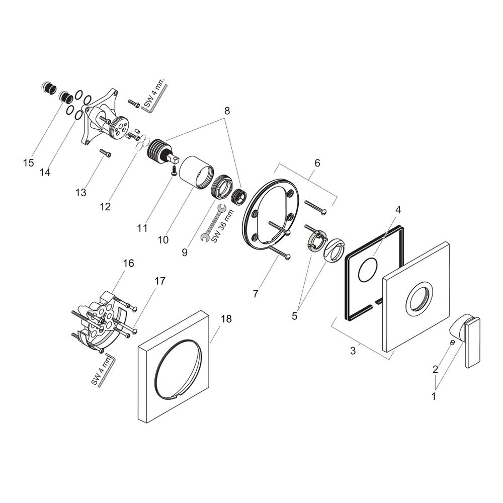Hansgrohe AXOR Citterio Einhebel-Brausemischer, 29l/min, UP, Hebelgriff, 1 Verbrauc... HANSGROHE-39655000 4011097400891 (Abb. 2)