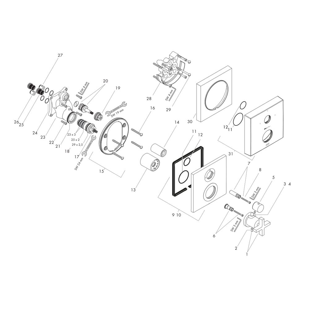 Hansgrohe AXOR Citterio Thermostat Unterputz, 29l/min, Ab- und Umstellventil, Kreuz... HANSGROHE-39725000 4011097401003 (Abb. 2)