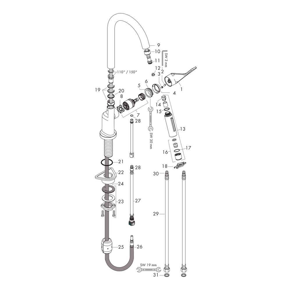 Hansgrohe AXOR Citterio Einhebel-Küchenmischer 250mm, 9.2l/min, Ausziehbrause, Chro... HANSGROHE-39835000 4011097518763 (Abb. 2)