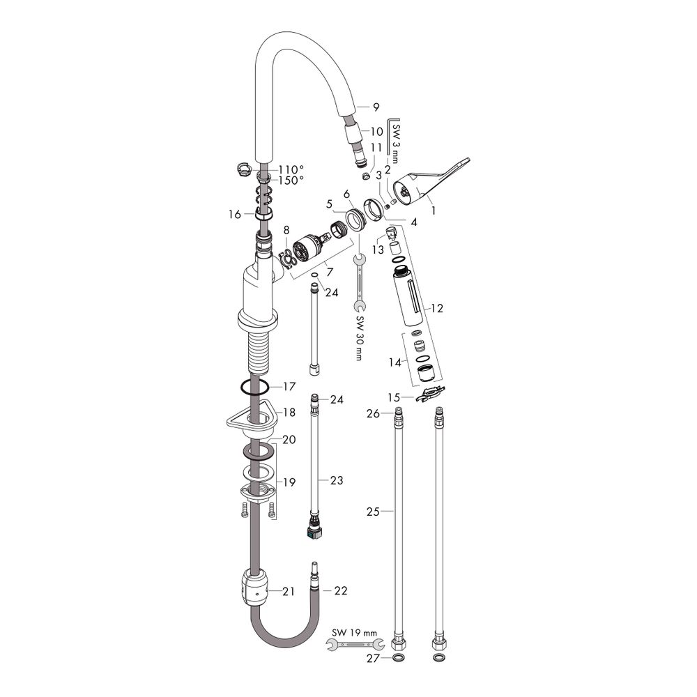 Hansgrohe AXOR Citterio Einhebel-Küchenmischer 250mm, 9.2l/min, Ausziehbrause, Brus... HANSGROHE-39835140 4011097842479 (Abb. 3)