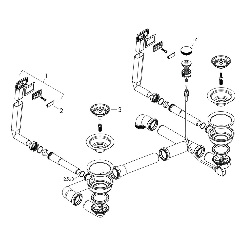 hansgrohe D15-11 Automatische Ab-, Überlaufgarnitur für Doppelbecken, Edelstahl... HANSGROHE-43932800 4059625248706 (Abb. 2)