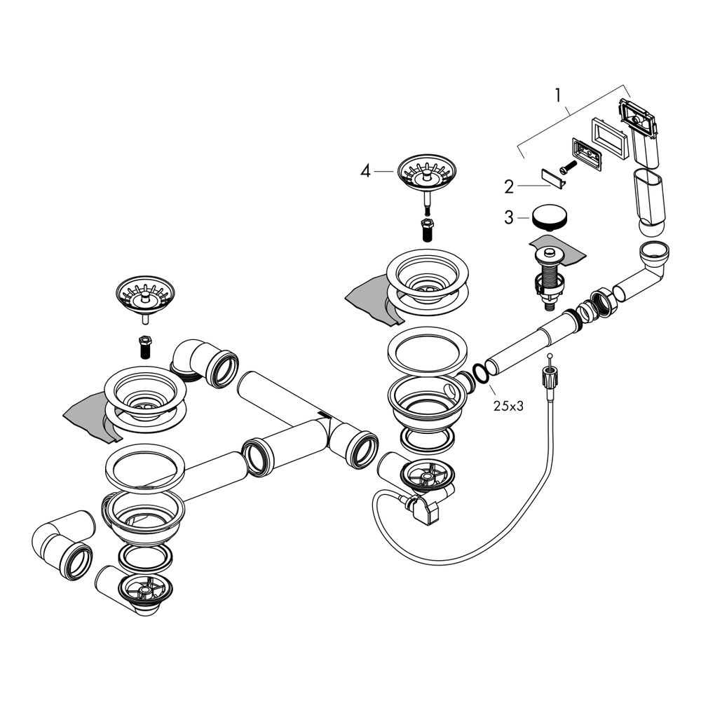 hansgrohe D17-11 Automatische Ab-, Überlaufgarnitur für Doppelbecken Granit, Chrom... HANSGROHE-43938000 4059625104972 (Abb. 3)