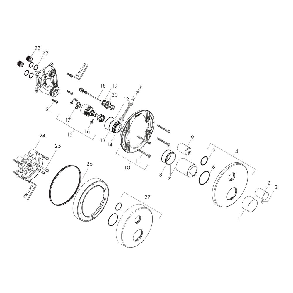 Hansgrohe AXOR Uno Einhebel-Wannenmischer Unterputz, 28l/min, Zerogriff, Brushed Ni... HANSGROHE-45405820 4011097983387 (Abb. 3)
