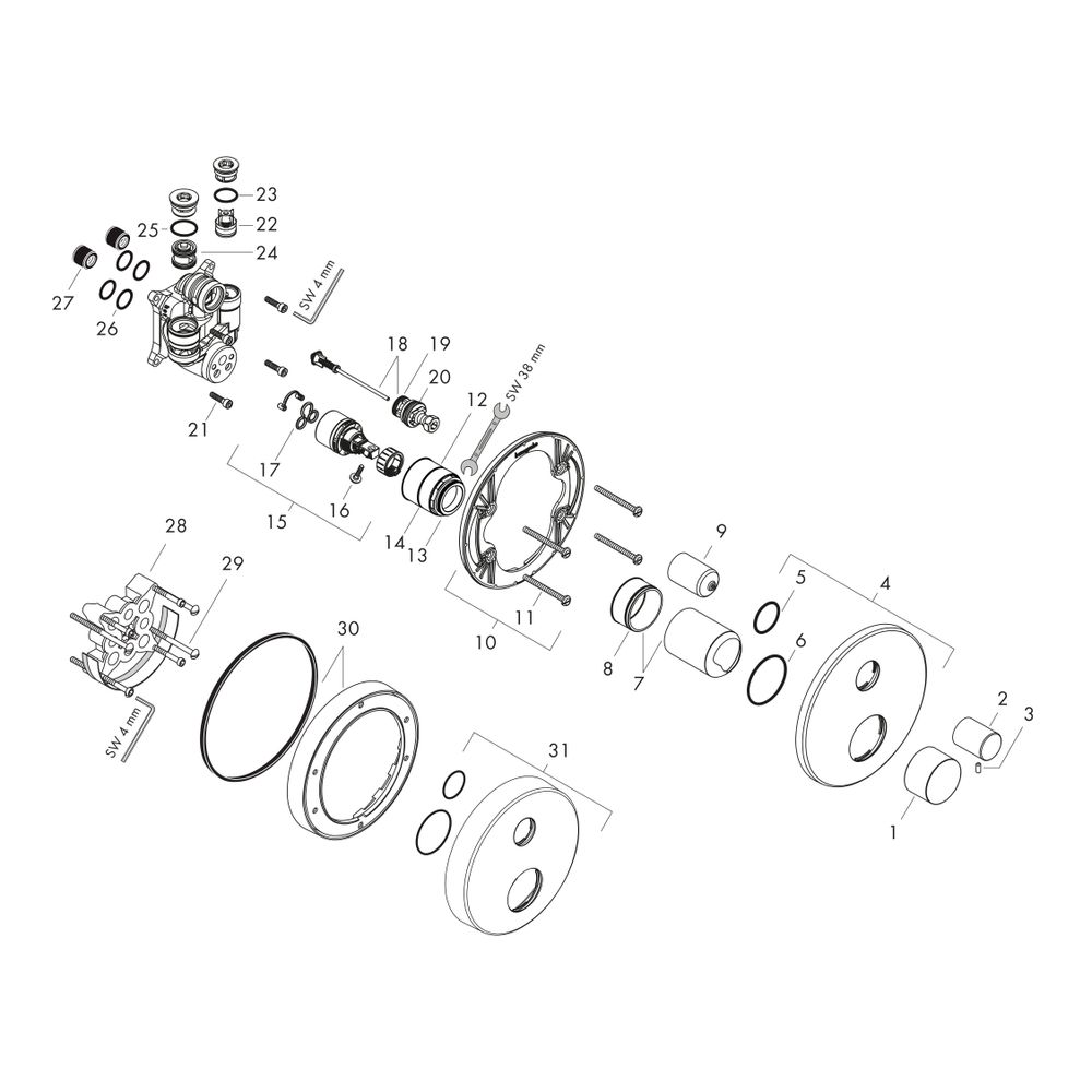 Hansgrohe AXOR Uno Einhebel-Wannenmischer Unterputz, 25l/min, Zerogriff, integriert... HANSGROHE-45407000 4011097849454 (Abb. 2)